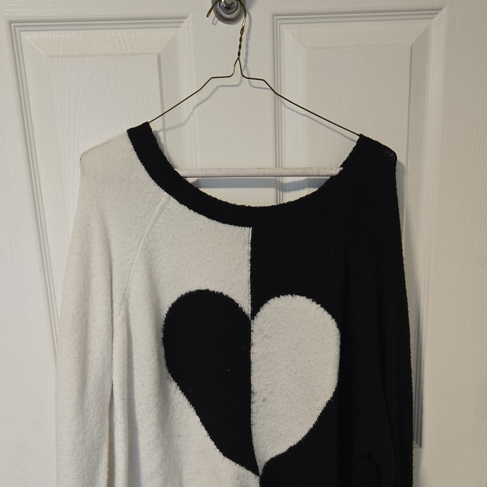 Torrid Off-the-Shoulder Black and White Heart Sweater